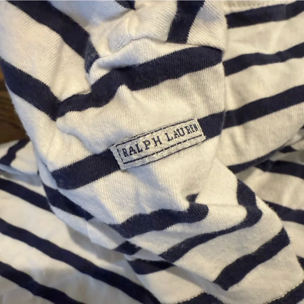 Ralph Lauren Blue and White Striped Short Sleeve Tee